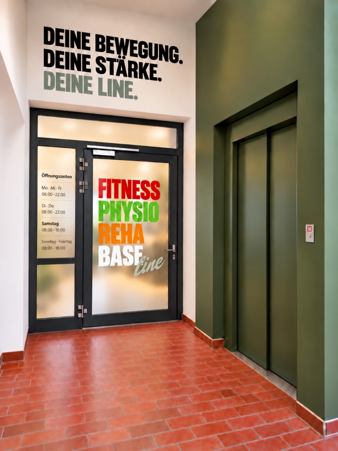 Visualisierung des neuen Eingangs der FITNESS line mit Aufzug